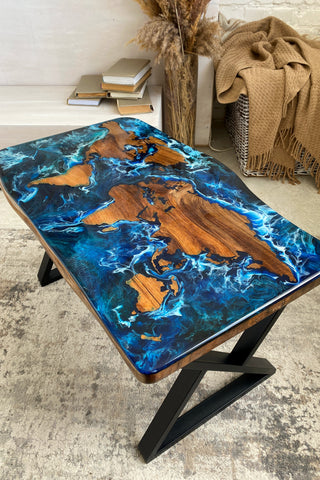 Epoxy World Map Coffee Table
