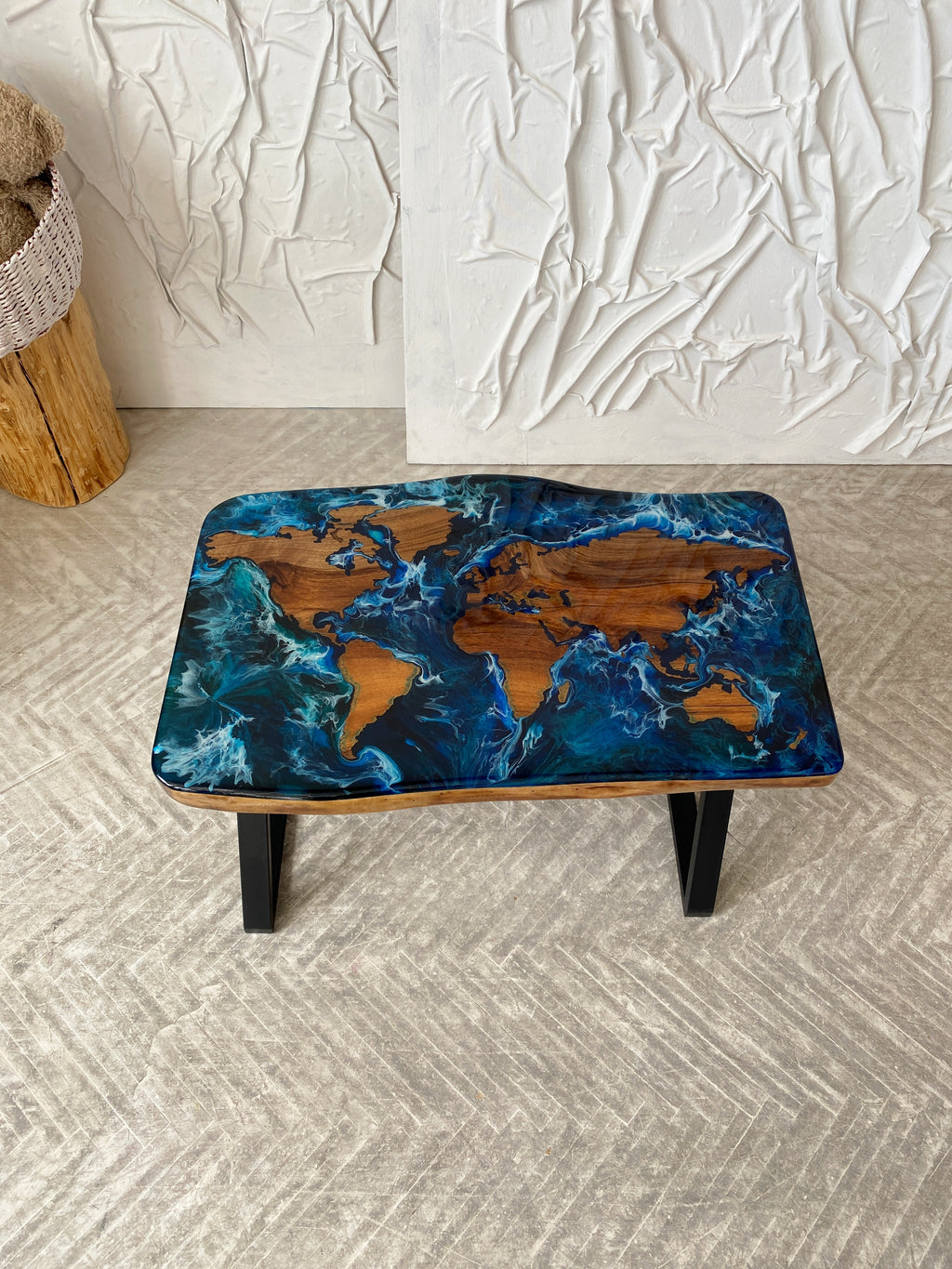 Map Coffee Table With Ocean Epoxy Thunderwood Studio