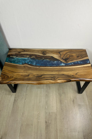 Walnut Wood Blue River Epoxy Table