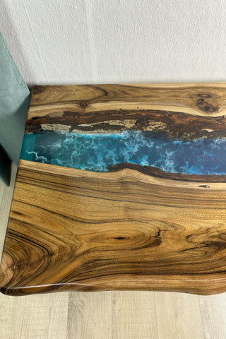 Walnut Wood Blue River Epoxy Table