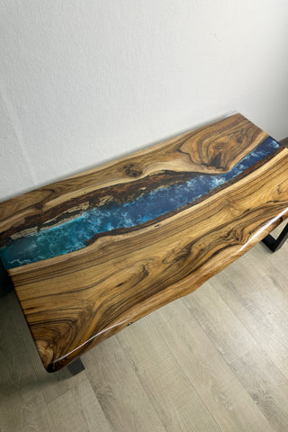 Walnut Wood Blue River Epoxy Table