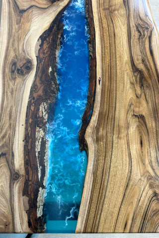 Walnut Wood Blue River Epoxy Table