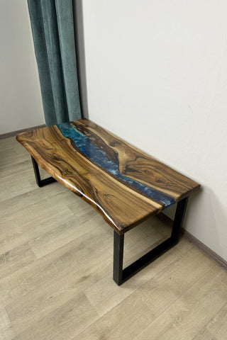 Walnut Wood Blue River Epoxy Table