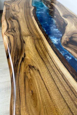 Walnut Wood Blue River Epoxy Table