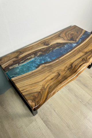 Walnut Wood Blue River Epoxy Table