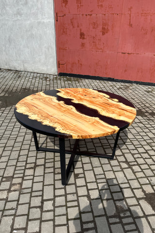Round River Dining Table with Black Resin