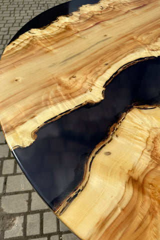Round River Dining Table with Black Resin