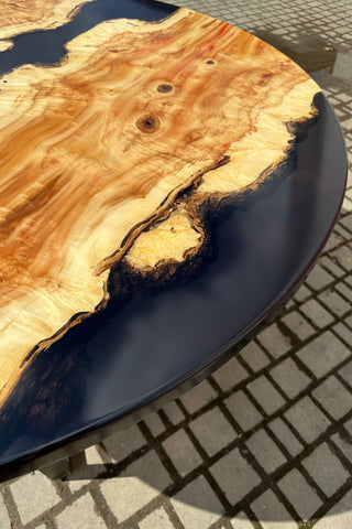 Round River Dining Table with Black Resin