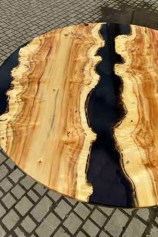 Round River Dining Table with Black Resin