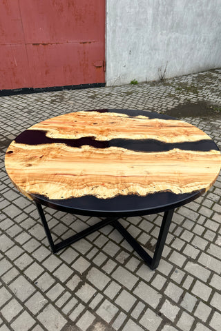 Round River Dining Table with Black Resin