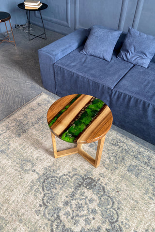 Round Epoxy Coffee Table with Moss