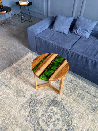 Round Epoxy Coffee Table with Moss