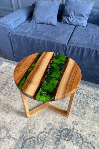 Round Epoxy Coffee Table with Moss