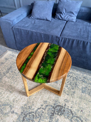 Round Epoxy Coffee Table with Moss