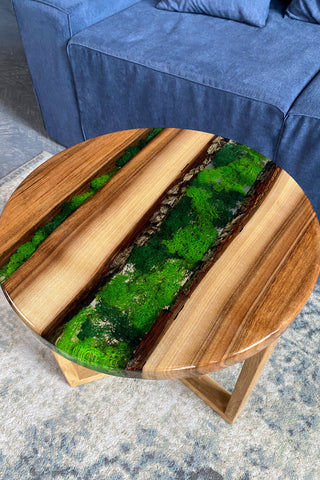 Round Epoxy Coffee Table with Moss
