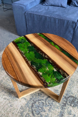 Round Epoxy Coffee Table with Moss