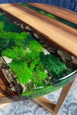 Round Epoxy Coffee Table with Moss