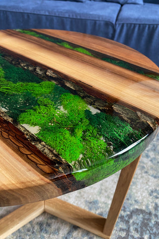 Round Epoxy Coffee Table with Moss