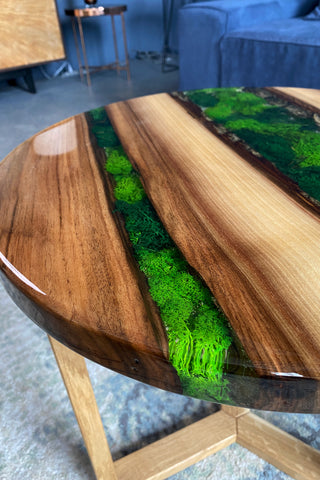 Round Epoxy Coffee Table with Moss