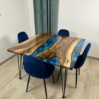 Square Blue Epoxy River Dining Table