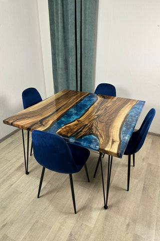 Square Blue Epoxy River Dining Table