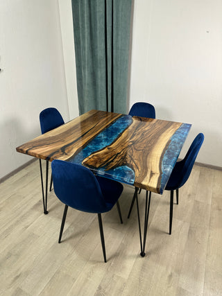 Square Blue Epoxy River Dining Table