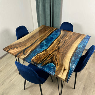 Square Blue Epoxy River Dining Table