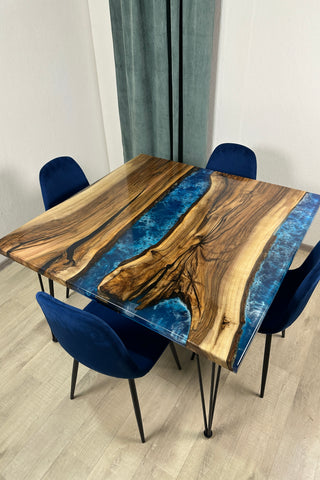 Square Blue Epoxy River Dining Table