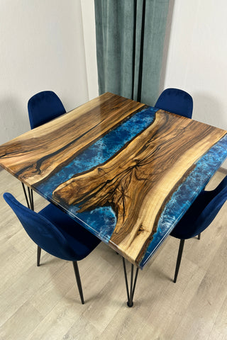 Square Blue Epoxy River Dining Table