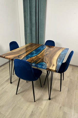 Square Blue Epoxy River Dining Table