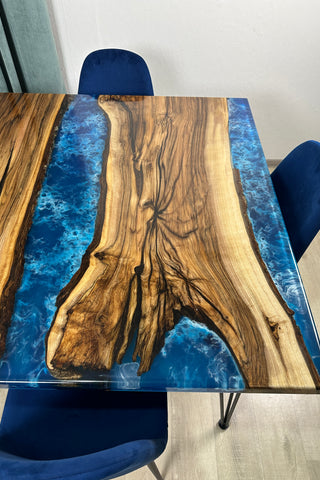 Square Blue Epoxy River Dining Table