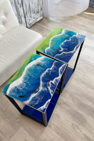 Set of 2 Ocean Resin Coffee Tables