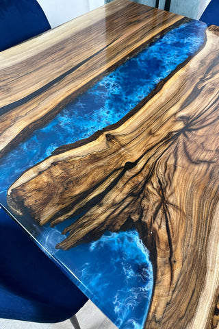 Square Blue Epoxy River Dining Table