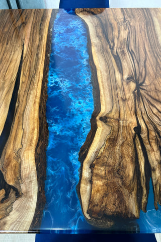 Square Blue Epoxy River Dining Table
