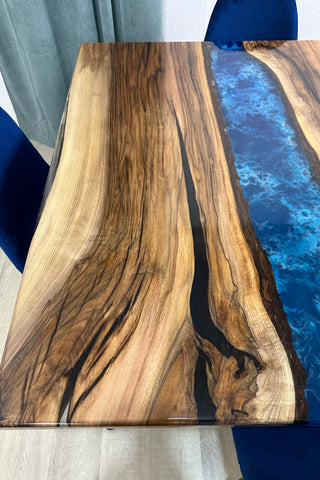 Square Blue Epoxy River Dining Table