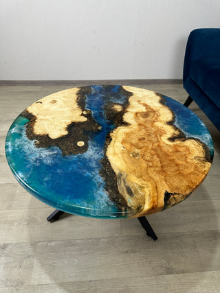 Runder Tisch aus mehrfarbigem Epoxidharz River
