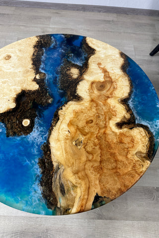 Maple Wood Blue Epoxy River Table