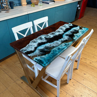 Rectangular Epoxy Table with Ocean Wave