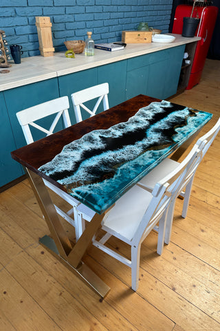 Rechteckiger Epoxidtisch mit Ocean Wave