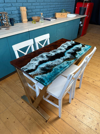 Rectangular Epoxy Table with Ocean Wave