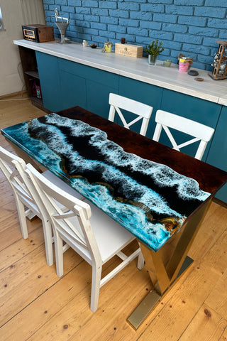 Rechteckiger Epoxidtisch mit Ocean Wave