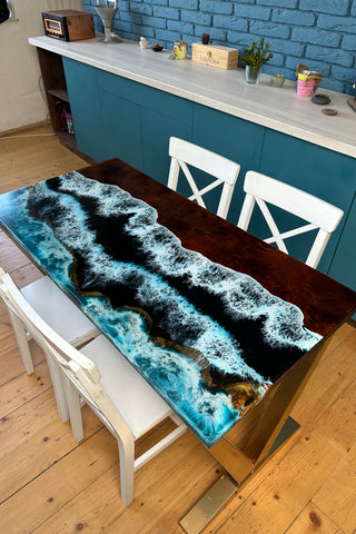 Rechteckiger Epoxidtisch mit Ocean Wave