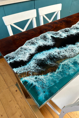 Rechteckiger Epoxidtisch mit Ocean Wave