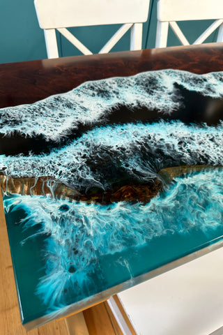 Rechteckiger Epoxidtisch mit Ocean Wave