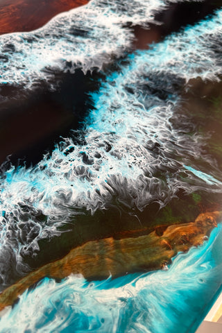 Rechteckiger Epoxidtisch mit Ocean Wave