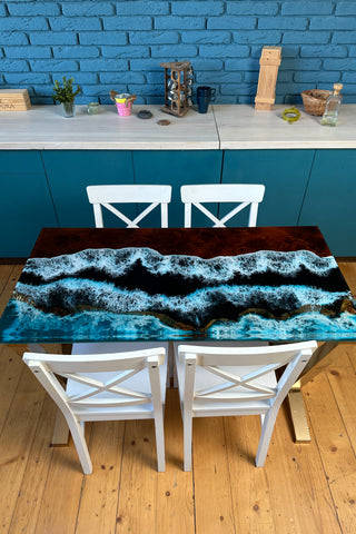 Rechteckiger Epoxidtisch mit Ocean Wave
