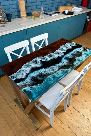 Rechteckiger Epoxidtisch mit Ocean Wave