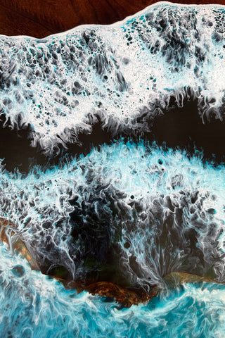 Rechteckiger Epoxidtisch mit Ocean Wave