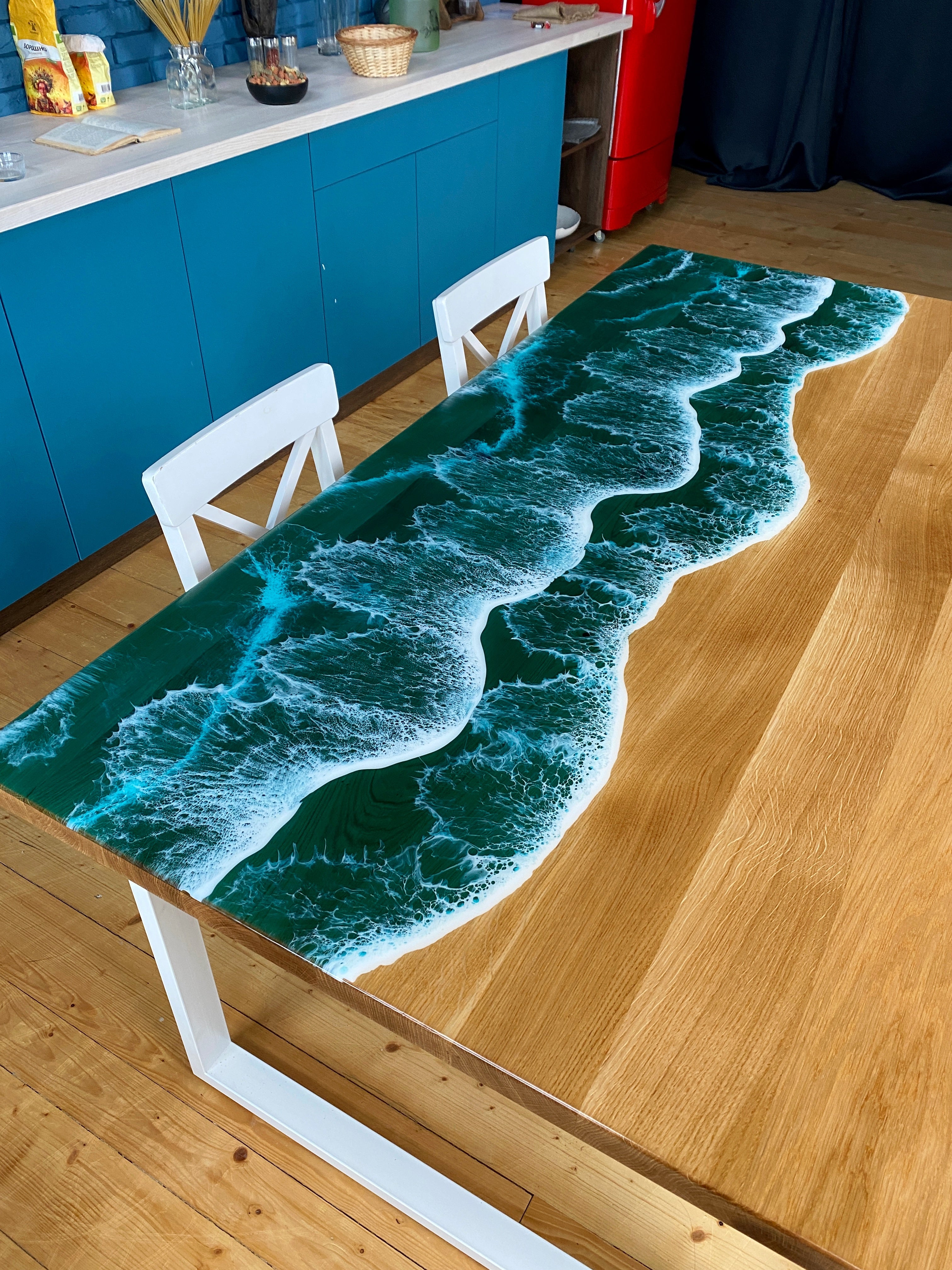 20”D Handcrafted Epoxy Resin Ocean River Beach Table Indoor/Outdoor Co –  Earthly Comfort Home