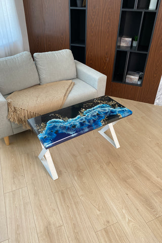 Rechteckiger Couchtisch aus Kunstharz mit Epoxidharz
